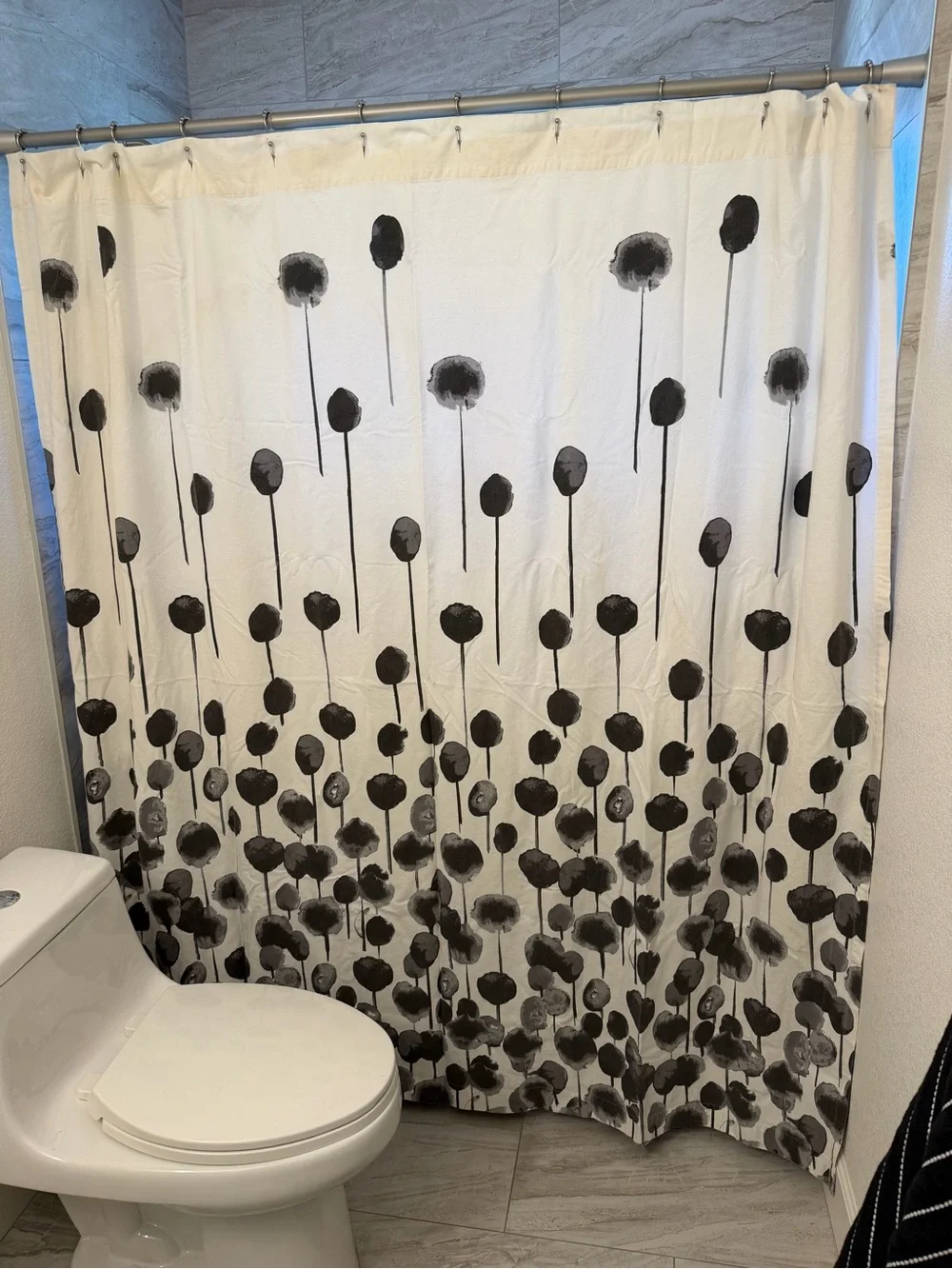 CB2 Black & White Floral Shower Curtain
